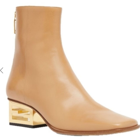 NEW$1,450 Fendi Capretto Baguette Gold Logo Heel Leather Bootie Boots Sz 38 (8) - Picture 2 of 16